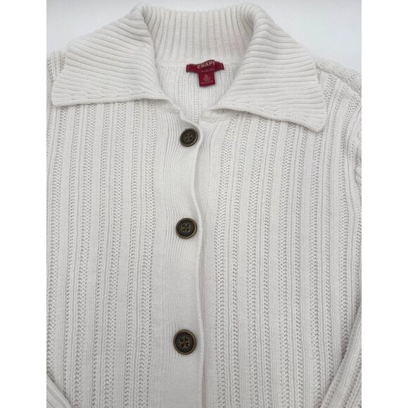 Chaps Denim Womens White Ribbed Cardigan Sweater XL 100% Cotton Button Front - Picture 9 of 13